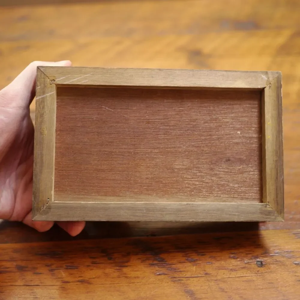 Vintage Solid Wood Jewelry Trinket 420 Pipe Corduroy Lined Box 8
